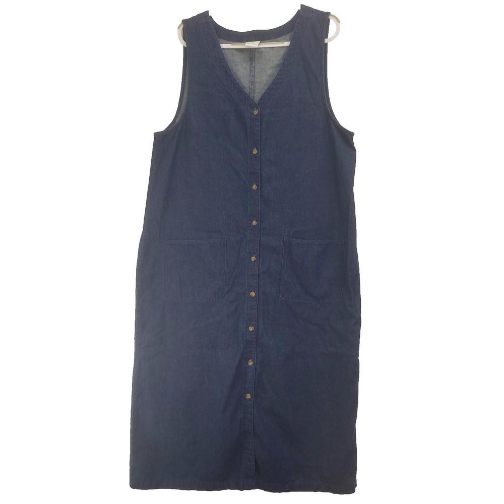 Vtg 90s Denim Maxi Dress Sz 2X Button Up Dk Wash